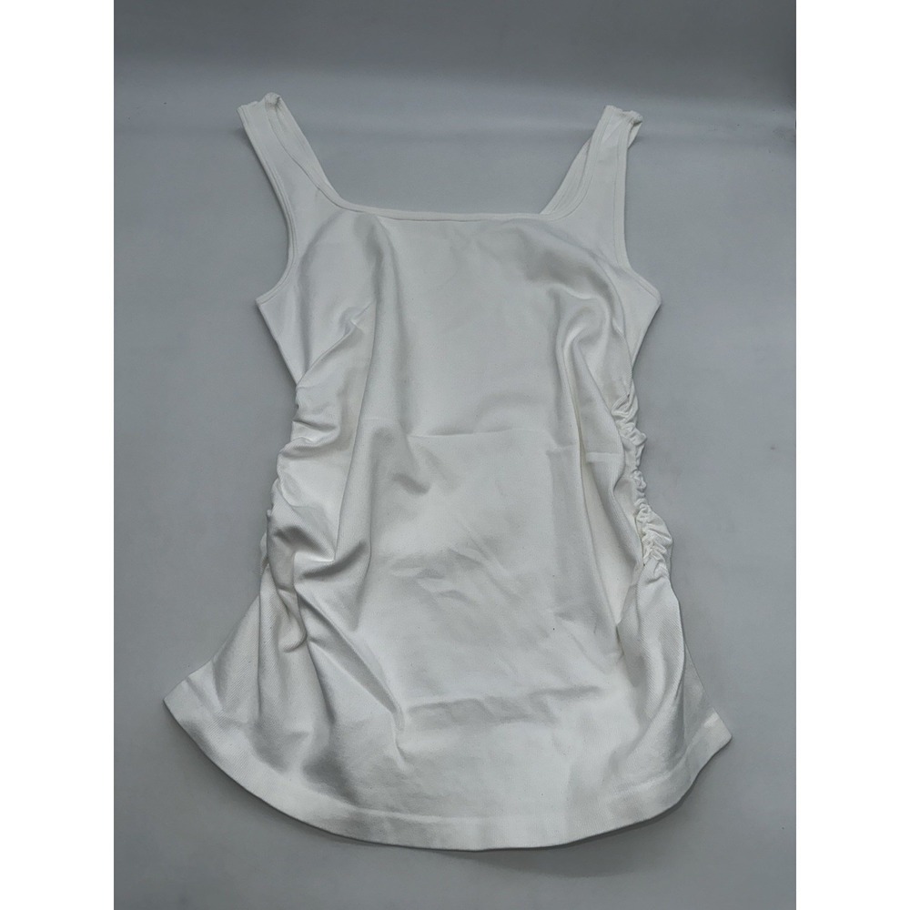 OQQ Women's White Cropped Ruched Tank Top 90% Nylon 10% Spandex Stretch L